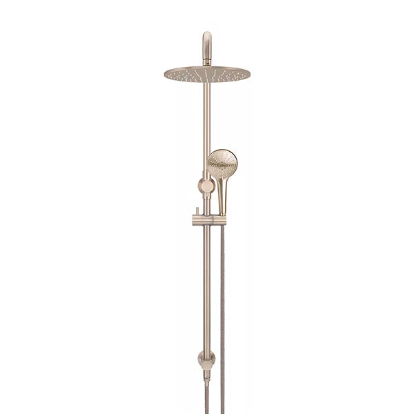 Round - Champagne Combination Shower Rail w 300mm Rose & Three-Function Hand Shower
