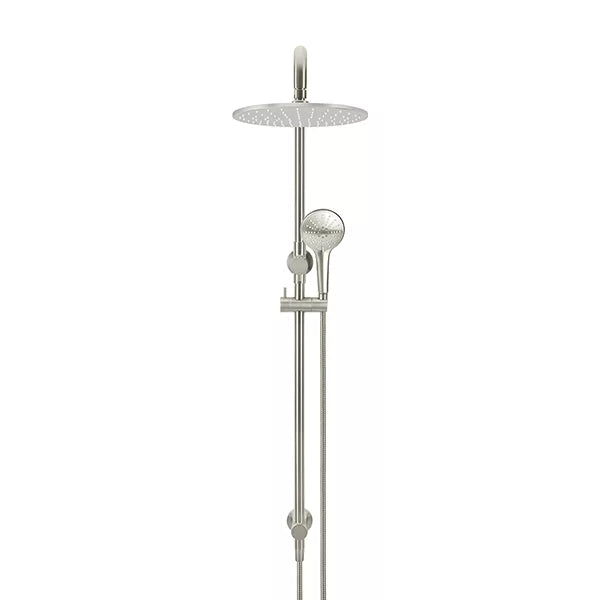 Round - Brushed Nickel Combination Shower Rail w 300mm Rose & Three-Function Hand Shower
