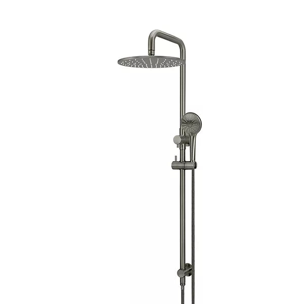 Round - Shadow Gunmetal Combination Shower Rail w 300mm Rose & Three-Function Hand Shower