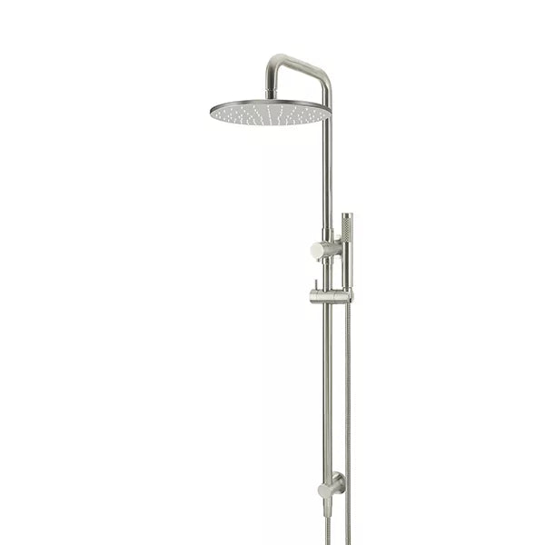 Round - Brushed Nickel Combination Shower Rail w 300mm Rose & Single Function Hand Shower