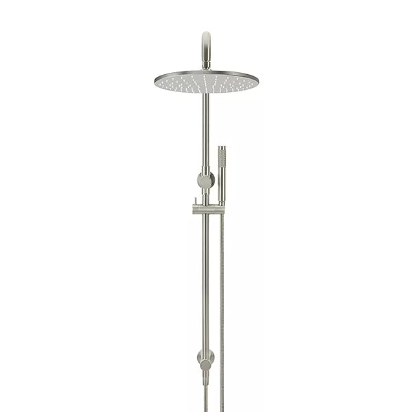 Round - Brushed Nickel Combination Shower Rail w 300mm Rose & Single Function Hand Shower