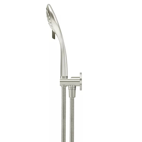 Round - Brushed Nickel Three Function Hand Shower on Fixed Bracket