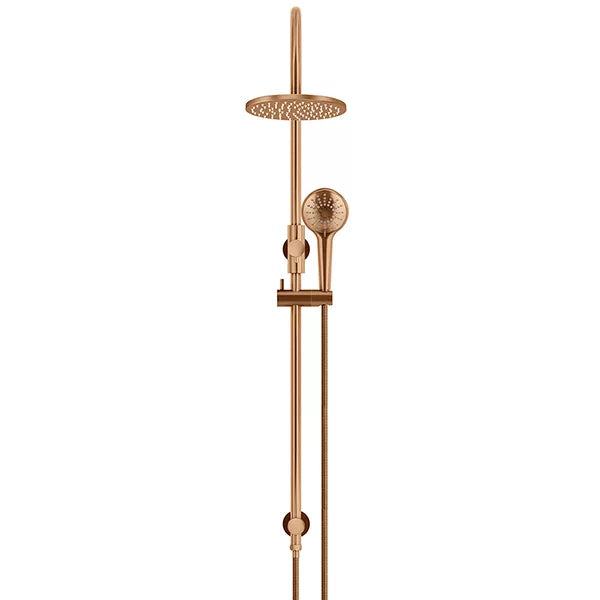Round - Lustre Bronze Gooseneck Combination Shower Rail w 200mm Rose & Three-Function Hand Shower