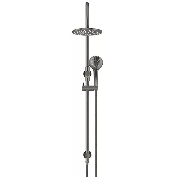 Round - Shadow Gunmetal Gooseneck Combination Shower Rail w 200mm Rose & Three-Function Hand Shower