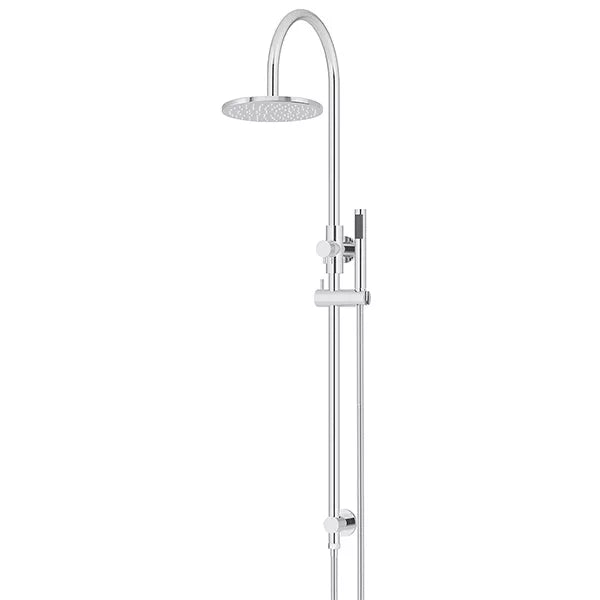 Round - Polished Chrome Gooseneck Combination Shower Rail w 200mm Rose & Single Function Hand Shower