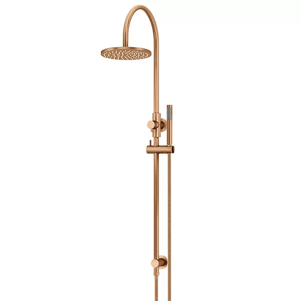 Round - Lustre Bronze Gooseneck Combination Shower Rail w 200mm Rose & Single Function Hand Shower