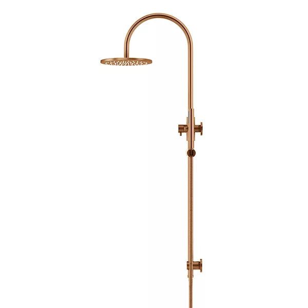 Round - Lustre Bronze Gooseneck Combination Shower Rail w 200mm Rose & Single Function Hand Shower