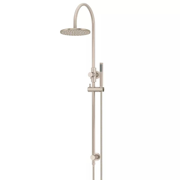 Round - Champagne Gooseneck Combination Shower Rail w 200mm Rose & Single Function Hand Shower