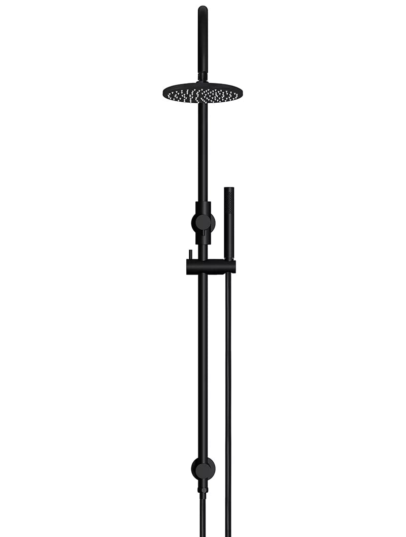 Round - Matte Black Gooseneck Combination Shower Rail w 200mm Rose & Single Function Hand Shower