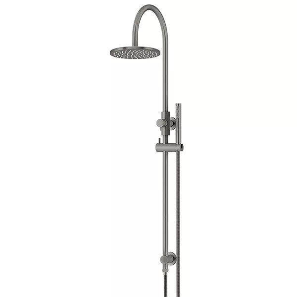 Round - Shadow Gunmetal Gooseneck Combination Shower Rail w 200mm Rose & Single Function Hand Shower