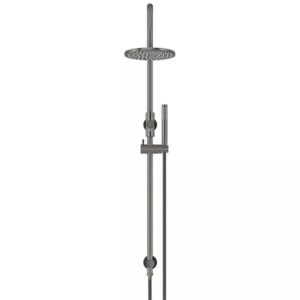 Round - Shadow Gunmetal Gooseneck Combination Shower Rail w 200mm Rose & Single Function Hand Shower