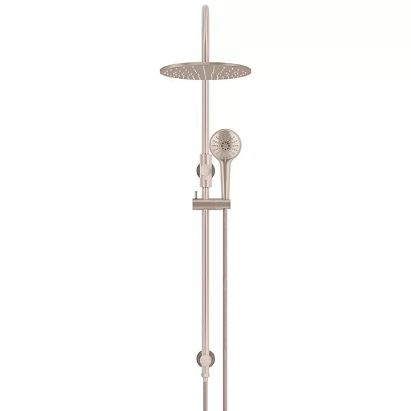 Round - Champagne Gooseneck Combination Shower Rail w 300mm Rose & Three-Function Hand Shower