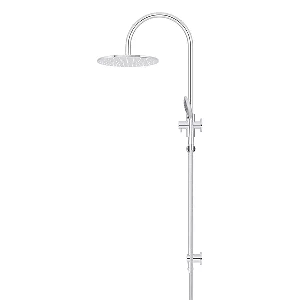 Round - Polished Chrome Gooseneck Combination Shower Rail w 300mm Rose & Three-Function Hand Shower