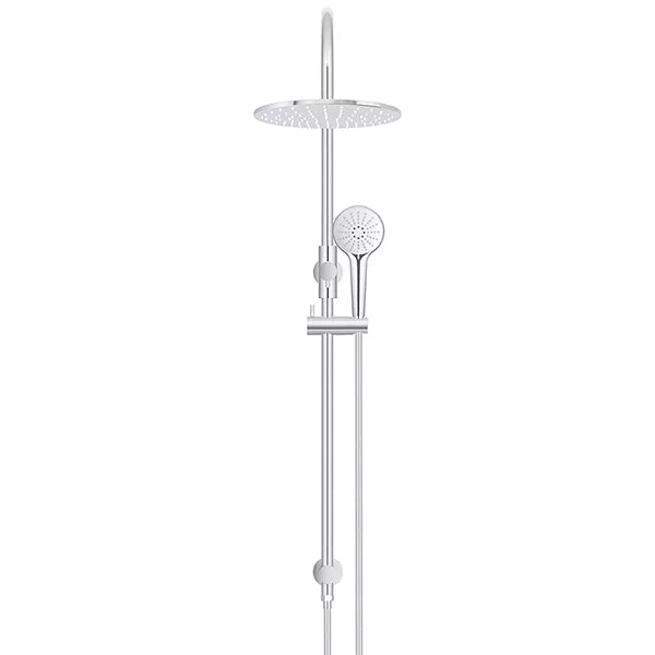 Round - Polished Chrome Gooseneck Combination Shower Rail w 300mm Rose & Three-Function Hand Shower
