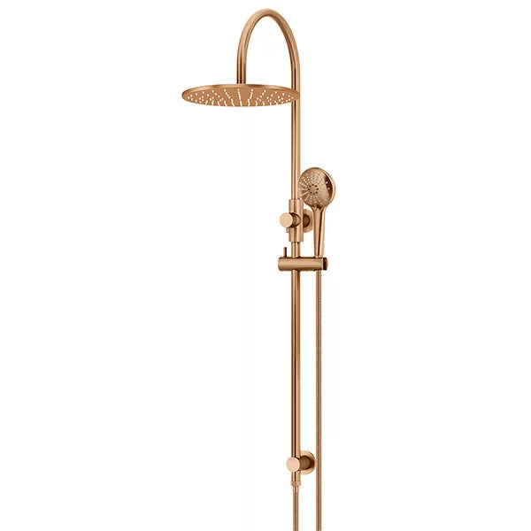 Round - Lustre Bronze Gooseneck Combination Shower Rail w 300mm Rose & Three-Function Hand Shower