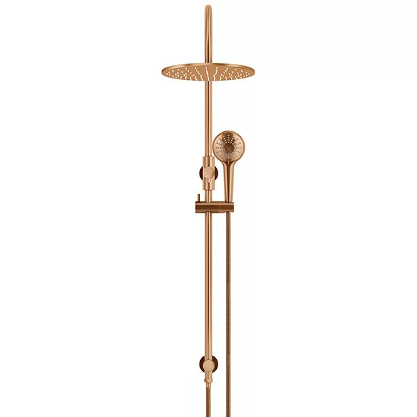 Round - Lustre Bronze Gooseneck Combination Shower Rail w 300mm Rose & Three-Function Hand Shower