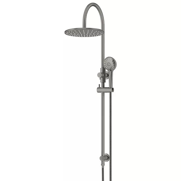 Round - Shadow Gunmetal Gooseneck Combination Shower Rail w 300mm Rose & Three-Function Hand Shower