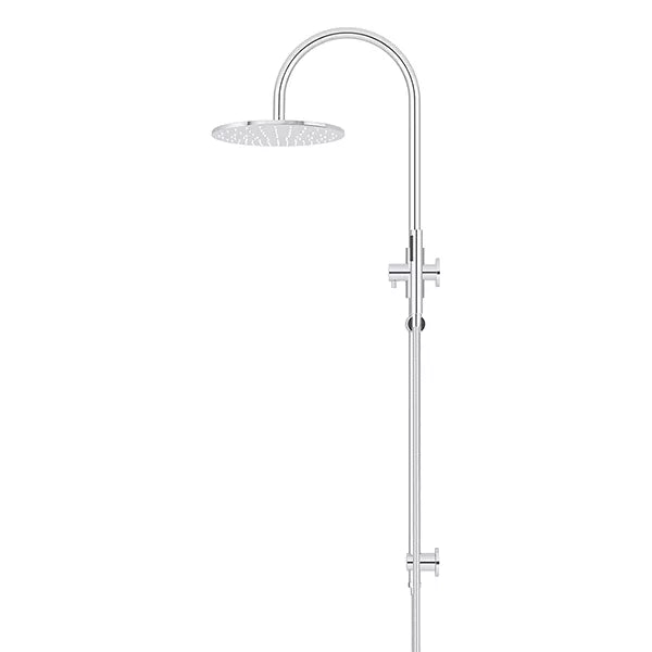 Round - Polished Chrome Gooseneck Combination Shower Rail w 300mm Rose & Single Function Hand Shower