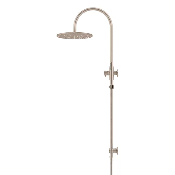Round - Champagne Gooseneck Combination Shower Rail w 300mm Rose & Single Function Hand Shower