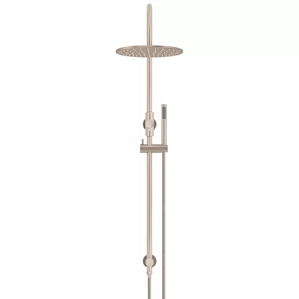 Round - Champagne Gooseneck Combination Shower Rail w 300mm Rose & Single Function Hand Shower