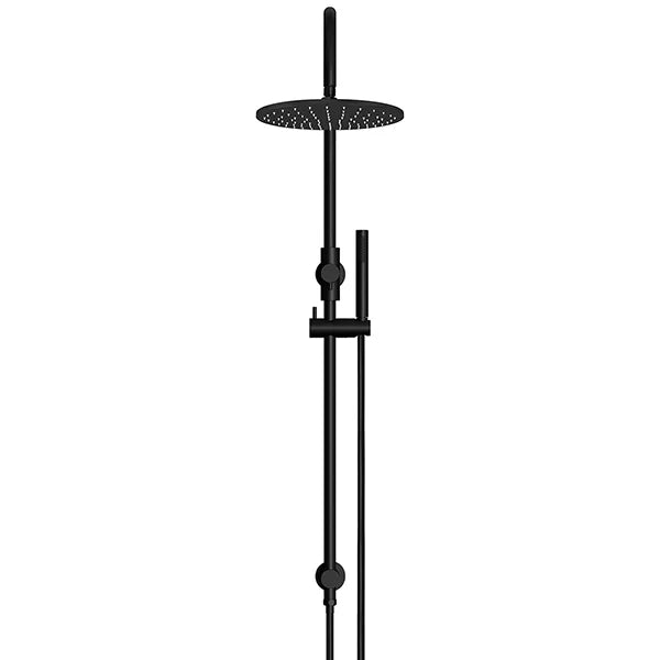 Round - Matte Black Gooseneck Combination Shower Rail w 300mm Rose & Single Function Hand Shower