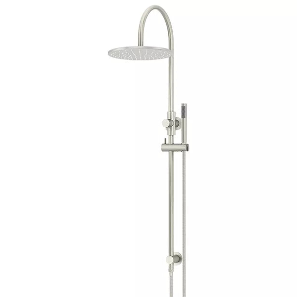 Round - Brushed Nickel Gooseneck Combination Shower Rail w 300mm Rose & Single Function Hand Shower
