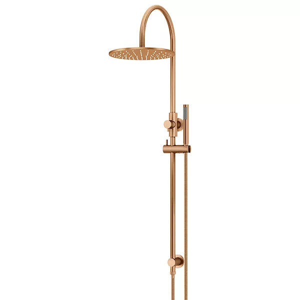 Round - Lustre Bronze Gooseneck Combination Shower Rail w 300mm Rose & Single Function Hand Shower