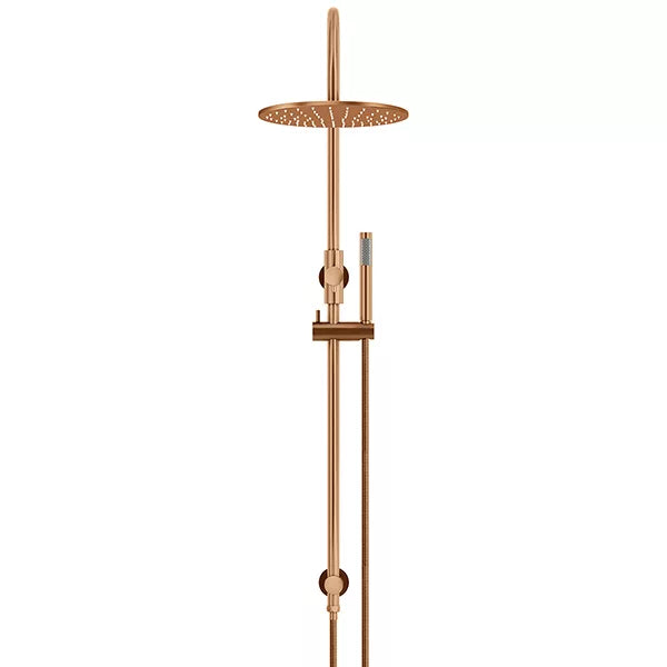 Round - Lustre Bronze Gooseneck Combination Shower Rail w 300mm Rose & Single Function Hand Shower