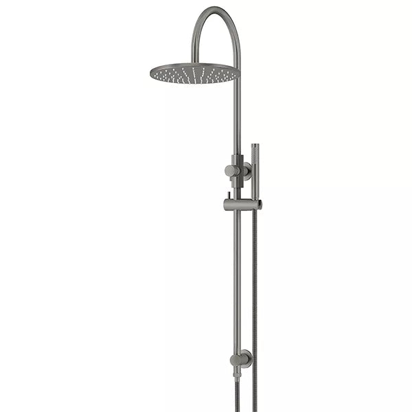 Round - Shadow Gunmetal Gooseneck Combination Shower Rail w 300mm Rose & Single Function Hand Shower