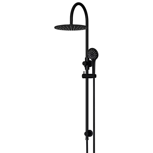Round - Matte Black Gooseneck Combination Shower Rail w 300mm Rose & Three-Function Hand Shower