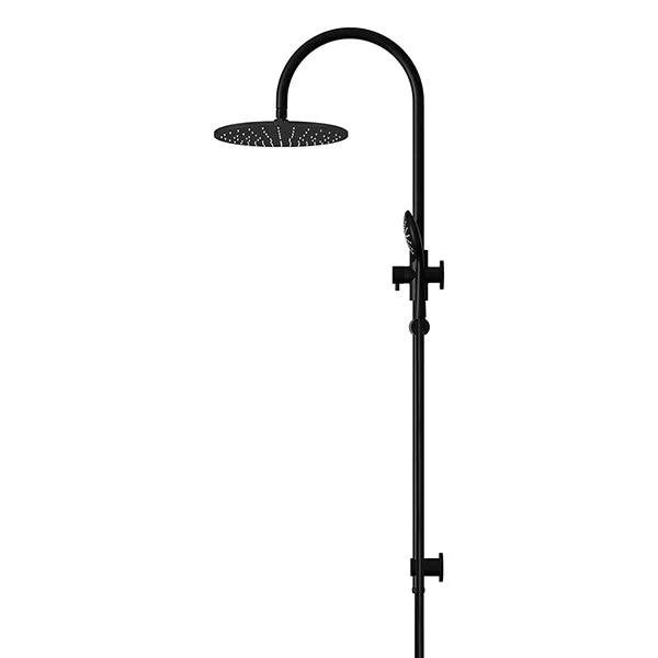 Round - Matte Black Gooseneck Combination Shower Rail w 300mm Rose & Three-Function Hand Shower