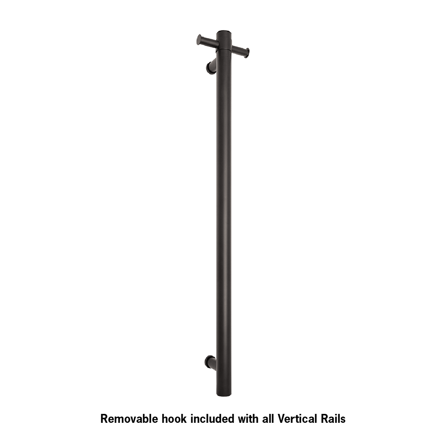 Thermorail - Straight/Round Non-Heated Vertical Bar 900x142x100mm With Optional Hook - Matt Black