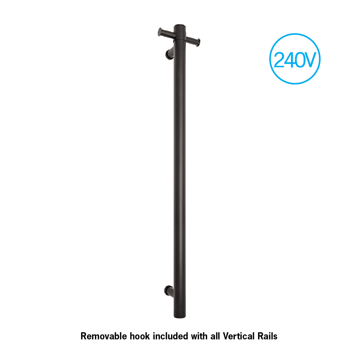 Thermorail - Straight/Round 240Volt Vertical Bar 900x142x100mm 22Watt With Optional Hook - Matt Black