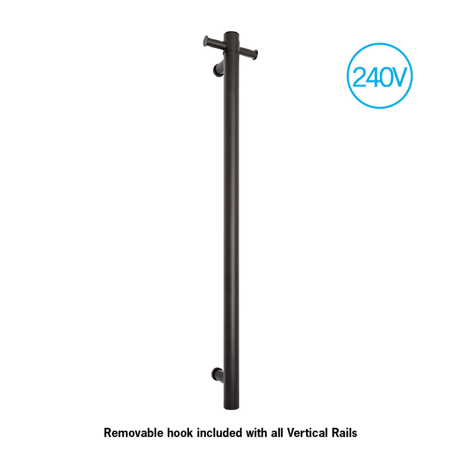 Thermorail - Straight/Round 240Volt Vertical Bar 900x142x100mm 22Watt With Optional Hook - Matt Black