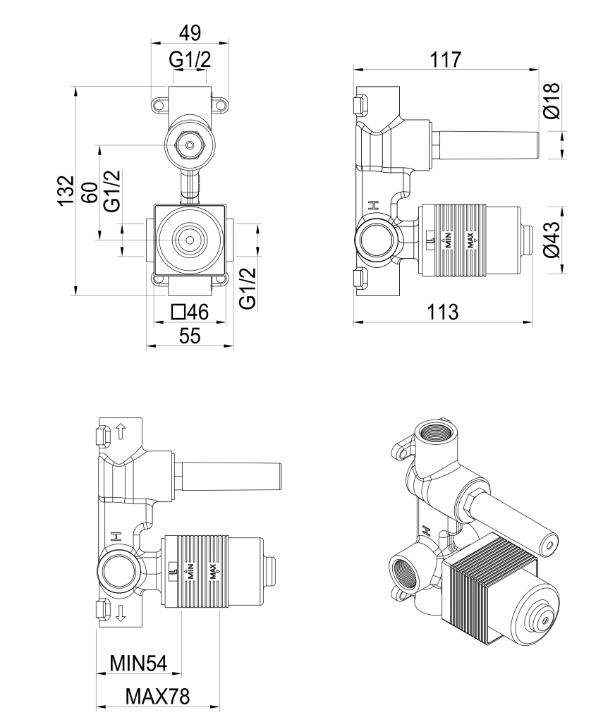 Tiago - & Beki - Shower Mixer Diverter - BODY ONLY