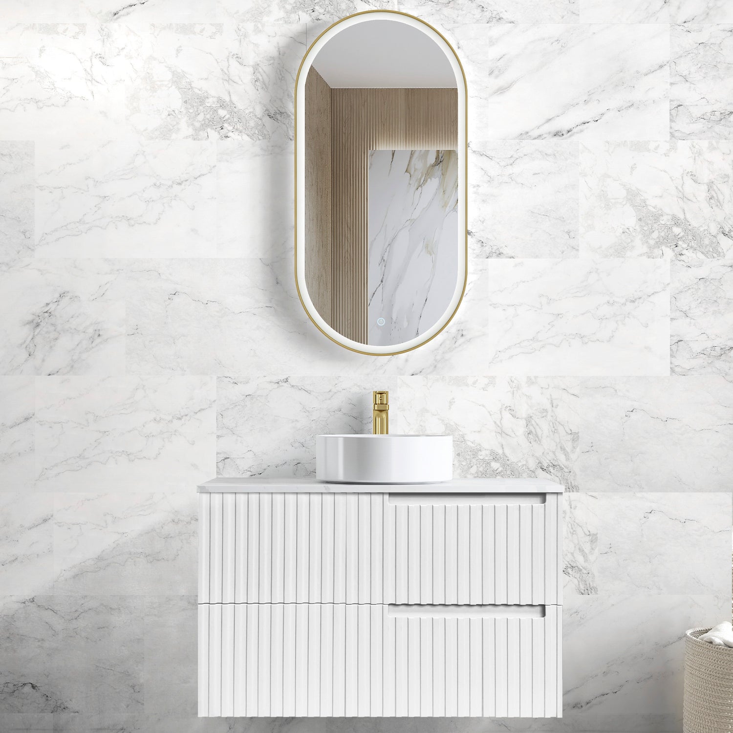 Noosa - 900mm Matte White Wall Hung Vanity