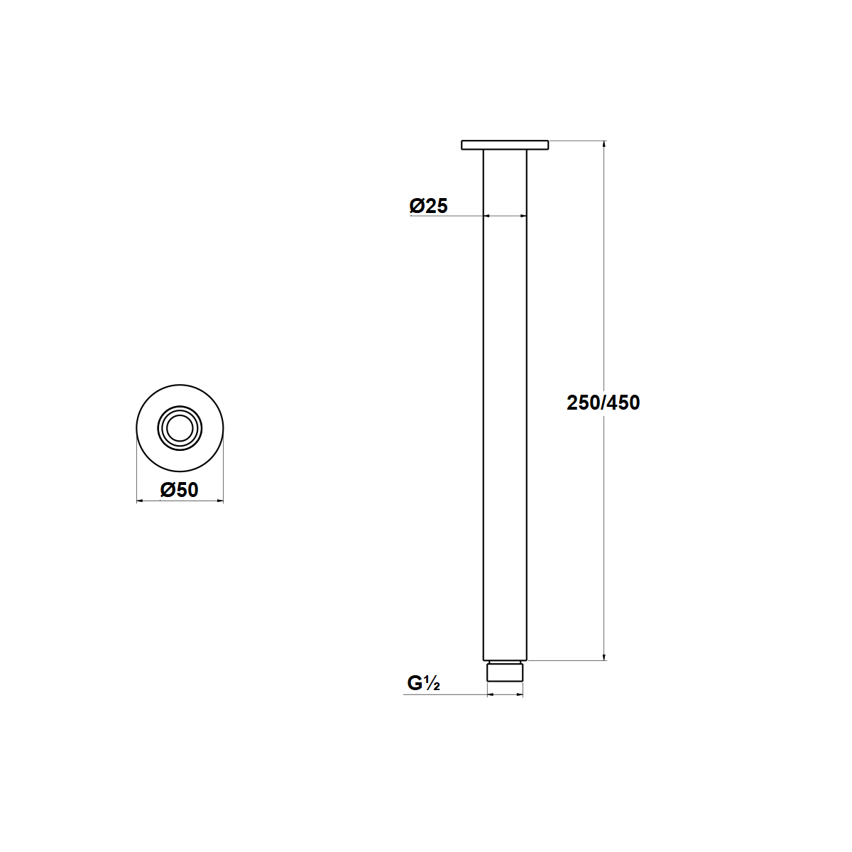 Portia - 250mm Polished Chrome Ceiling Arm