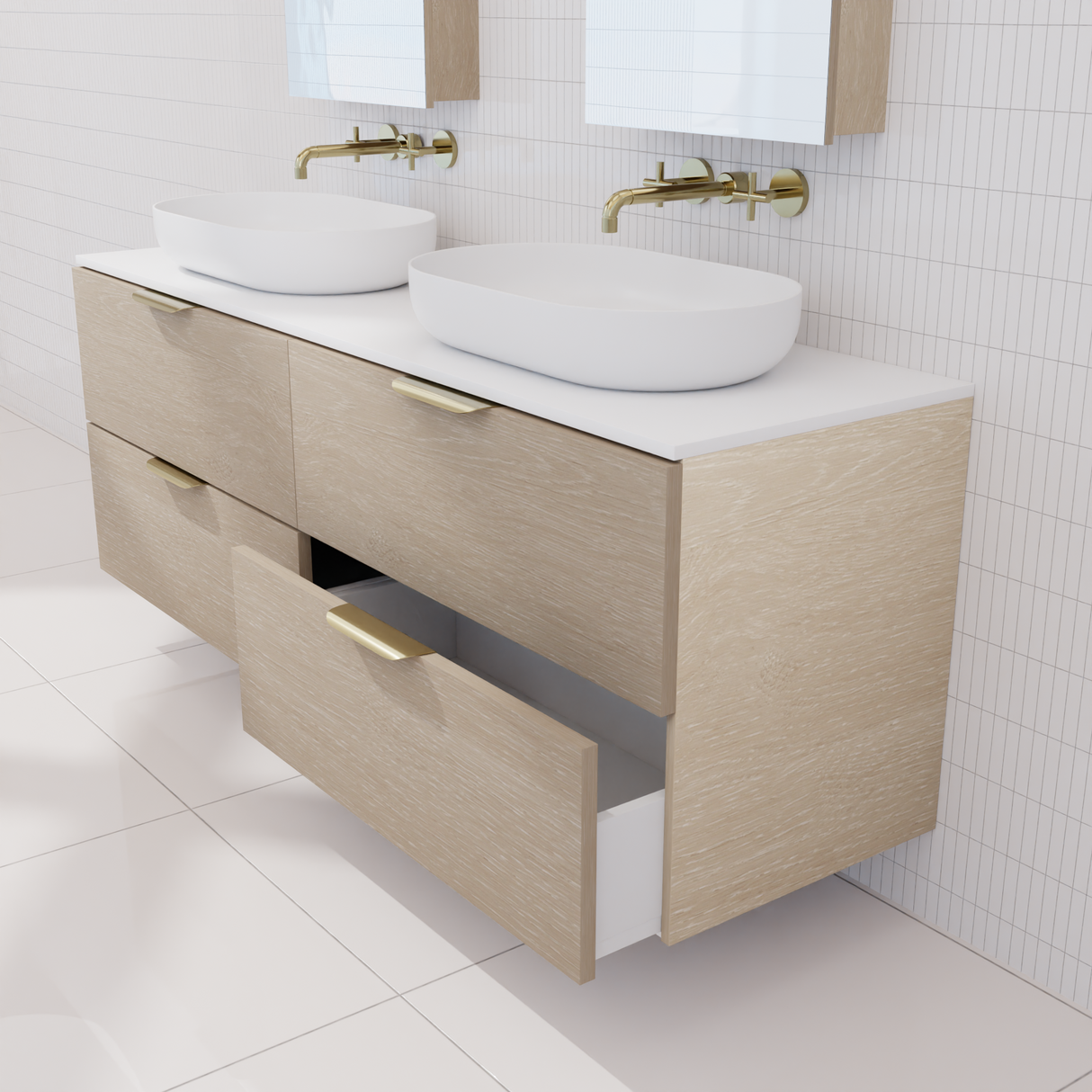 Odesa - 1500mm Coastal Oak Wall Hung Vanity