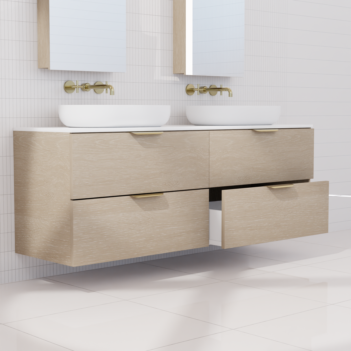 Odesa - 1500mm Coastal Oak Wall Hung Vanity