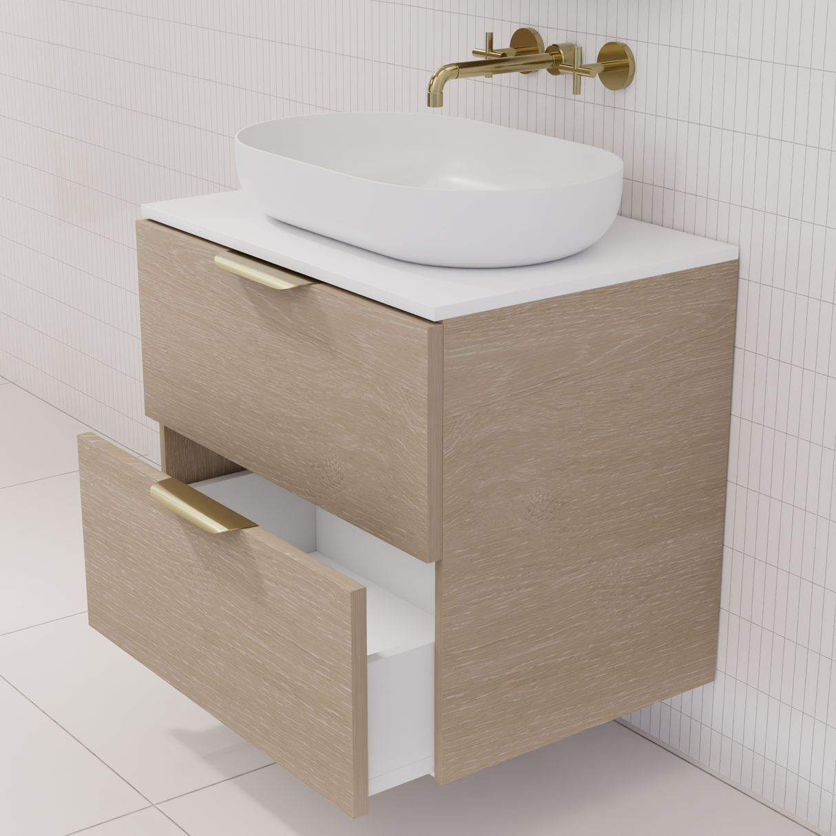 Odesa - 600mm Coastal Oak Wall Hung Vanity