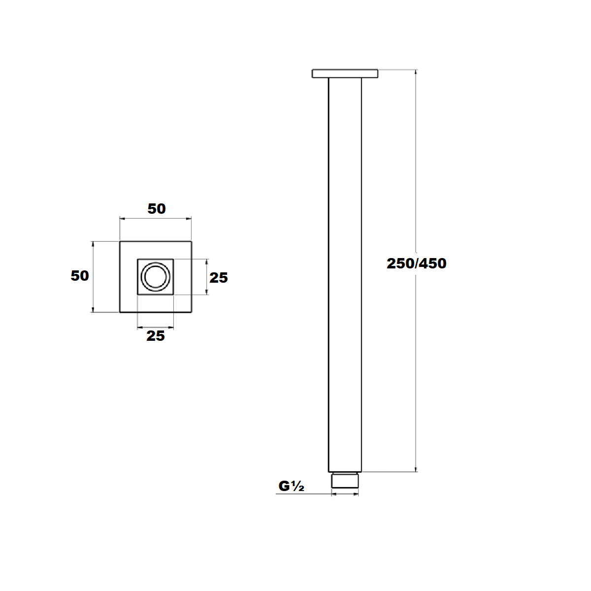 Portia - Polished Chrome 250mm Ceiling Arm and 250mm Shower Head