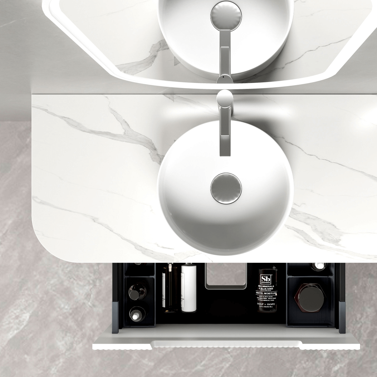 Petra - 900mm Wall Hung Curving V-Groove Matte White  Vanity