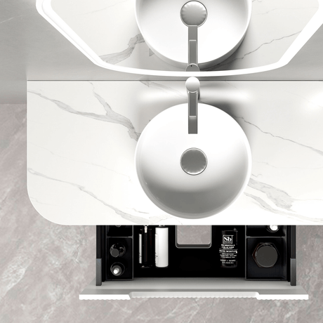 Petra - 900mm Wall Hung Curving V-Groove Matte White  Vanity