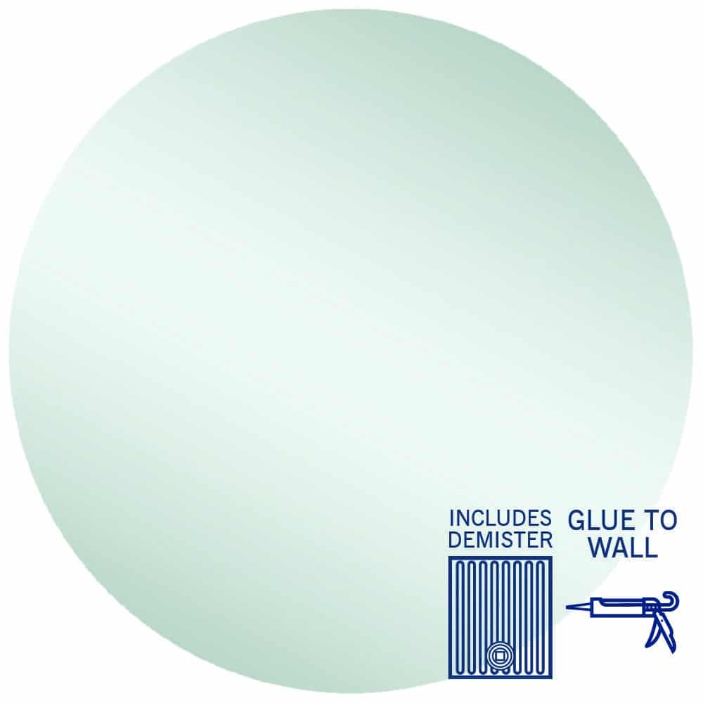 Ablaze - Rio Polished Edge Round Mirror - 900mmØ Glue-to-Wall and Demister