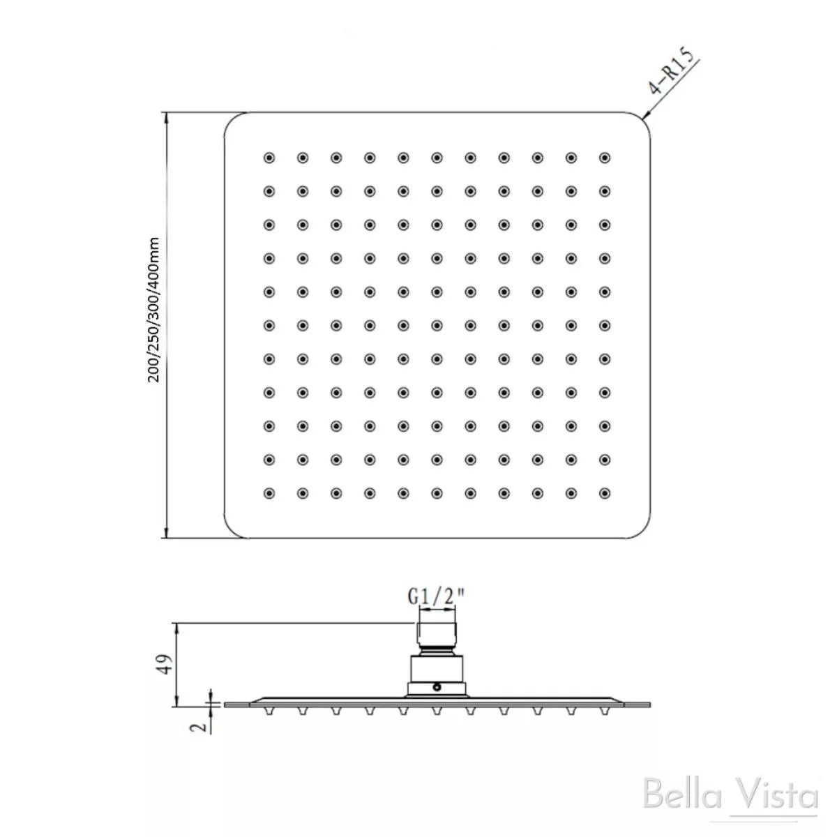 Cresta - Matte Black 200mm Square Shower Head