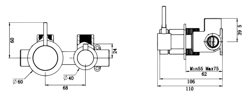 Mica - Shower Mixer Diverter - Sideways Reverse - TRIM KIT ONLY
