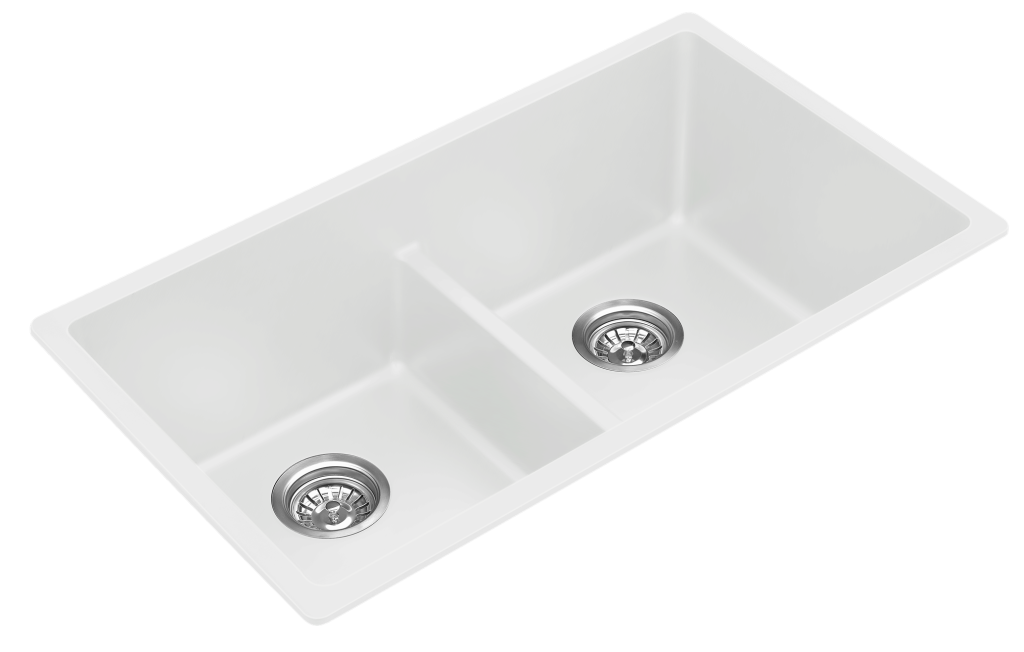 Fomos White Double Bowl Granite Kitchen/Laundry Sink -790 x 460mm