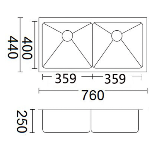 Luminare - Sink 760 x 440mm - Double Bowl