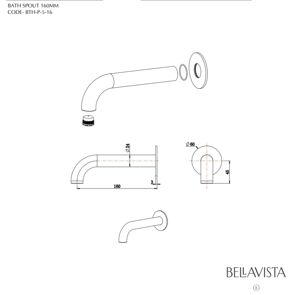 Mica - Gunmetal 160mm Bath Spout