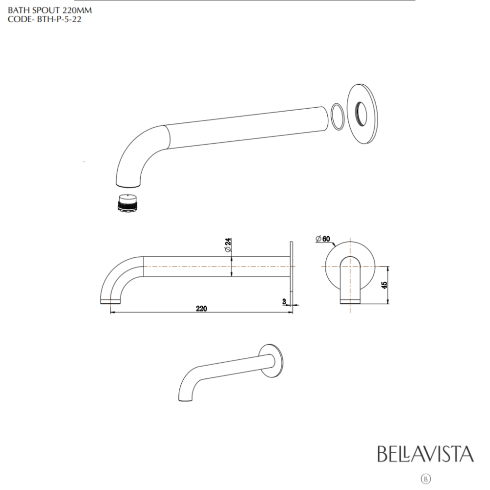 Mica - Matte Black 220mm Bath Spout